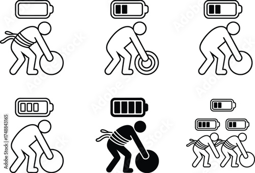 Battery Level Icons Representing Human Energy and Effort