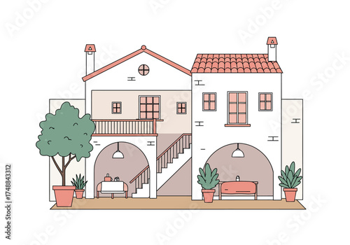 Charming Mediterranean Architecture: A Quaint Courtyard Scene.
