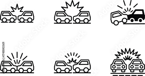Car Crash Icons: Collision, Accident, and Impact Symbols