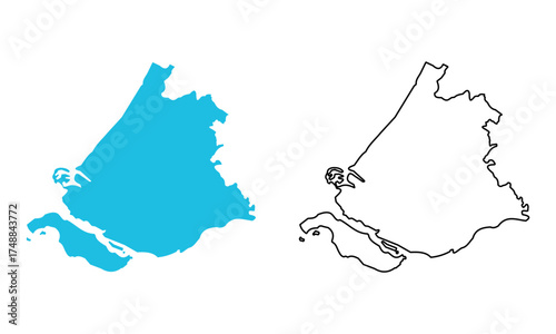 Map of the province of South Holland, Netherlands. Map with detailed outlines and blue silhouettes