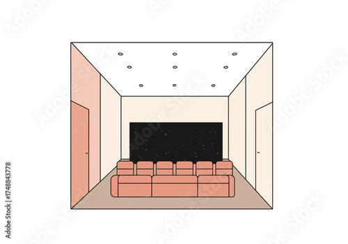 Home Theater Room Illustration with Seating and Screen.
