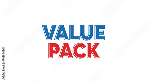 Enticing value pack promotional graphic with bold blue and red lettering on a clean white backdrop providing a visual allure