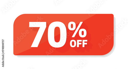 Vibrant seventy percent off graphic on red background, promotional discount offer for seasonal sales event, special price deduction for advertising