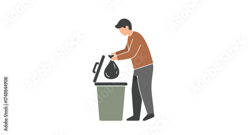 Person throwing garbage bag into a bin, clean environment, responsible waste disposal and conscious garbage disposal contributes towards a cleaner