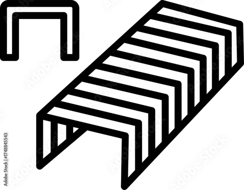 stapler pin outline. Line art vector of Staples. Icon of Staple strips on white background
