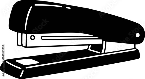 stapler with staples. A vintage style illustration depicting stapler machine. Detailed Black Stapler Vector Design Ideal for Office Supplies and Creative Projects