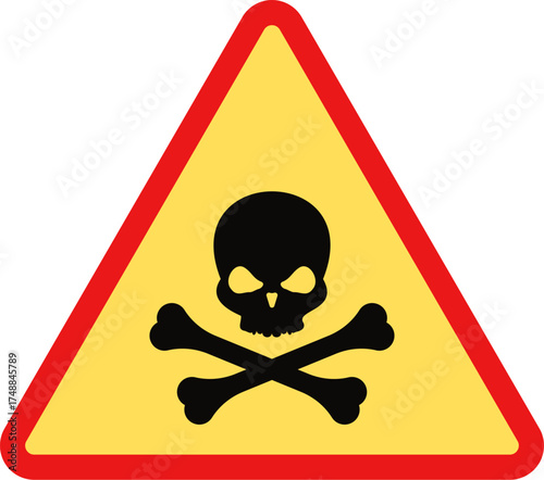 Danger sign with skull. warning sign with skull and crossbones symbol indicating toxic or hazardous materials. skull and crossbones warning symbol within a triangle danger. 