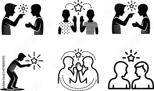 Icons depicting interaction, achievement, and connection