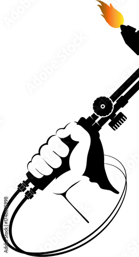 gas cutter in hand. welding torch in hand silhouette. Welding machine in hand torch welder icon. Hand holding a welding torch icon. 