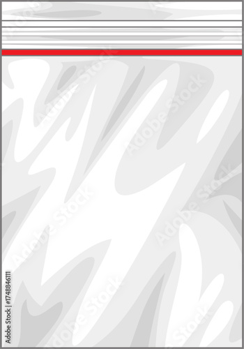 Ziplock bag. Clear vinyl zipper pouch realistic vector mockup. Transparent re-closable plastic bag with zip lock. PVC Ziplock package template. Sealed polythene 3d bag. 