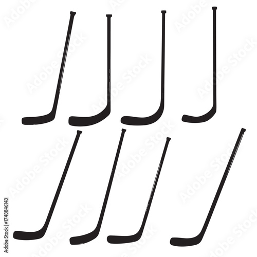 Collection of hockey stick silhouettes isolated on white background for sports design