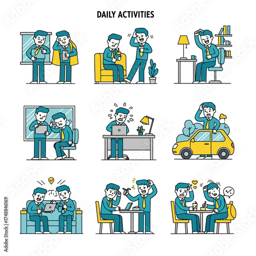 Daily Activities of a Man in Various Situations.