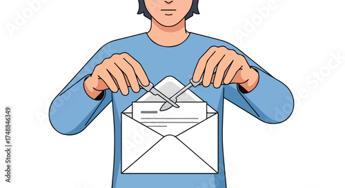 Person carefully opens a letter with precision tools, suggesting secrecy or delicate correspondence or important communication being delivered to