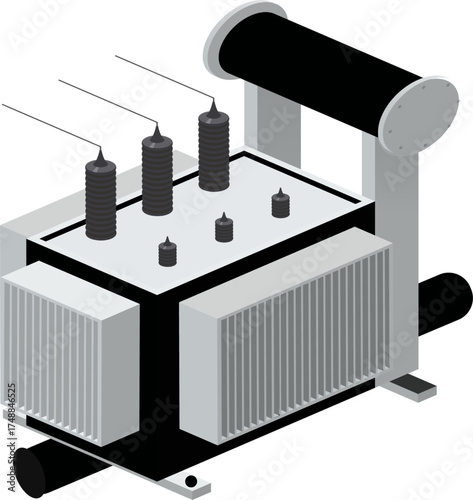 vector illustration of a Transformer. Stylized flat vector illustration of a high voltage electrical transformer. High voltage electrical transformer vector illustration, power distribution equipment 