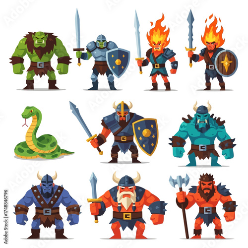 Fantasy Warriors and Monsters - A Collection of Cartoon Characters.