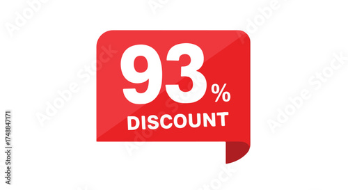Promo sticker announcing a significant 93 percent discount on special deals for retail promotions and advertising campaigns
