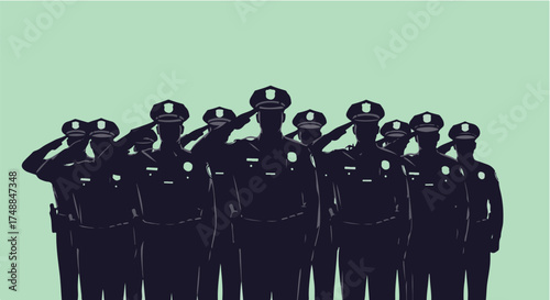 Silhouette of Police Officers Saluting on a Teal Background