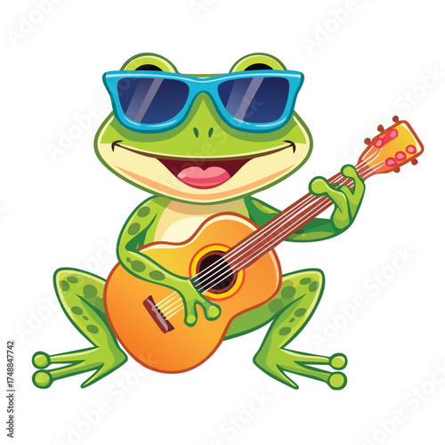 Cool amphibian serenades with his guitar
