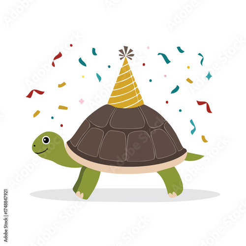 Celebrating turtle parades with confetti and hat