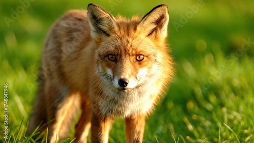 Vixen videos. Alert Fox Standing in Grassy Field Looking Directly at Camera