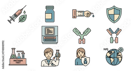 Immunization and Vaccination Icons: A Visual Representation of Immune System Protection.