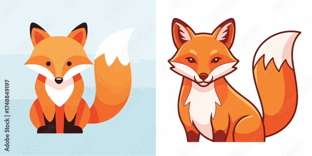 Obraz premium Flat Design Cartoon Fox on Simple Light Blue Background