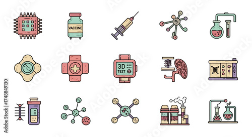 Science and Technology Icons: A Colorful Collection of Innovation.