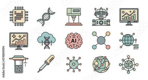 Icons Representing Artificial Intelligence and Technology Concepts.