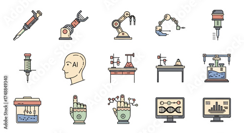Robotics and Artificial Intelligence: Science and Technology Icons.