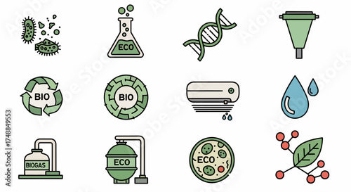Eco-Friendly Icons: Biotechnology Sustainability and Environmental Science.