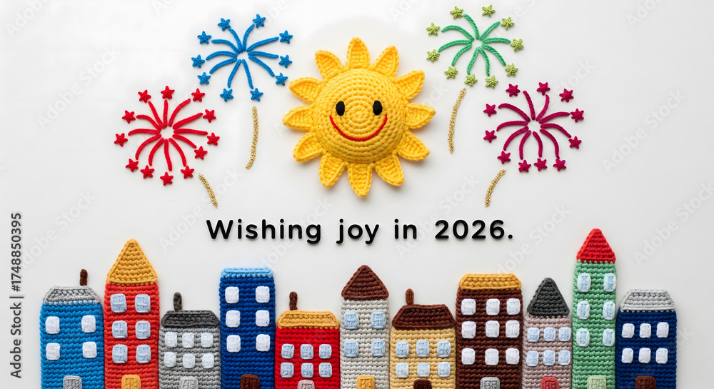 Naklejka premium Crochet New Year Card Joyful 2026