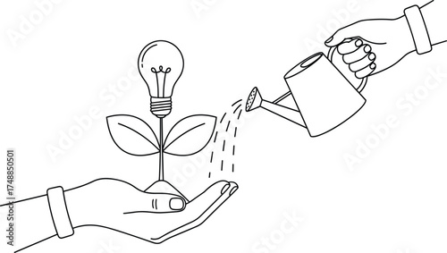 Nurturing Ideas Watering Can Helping Light Bulb Plant Grow