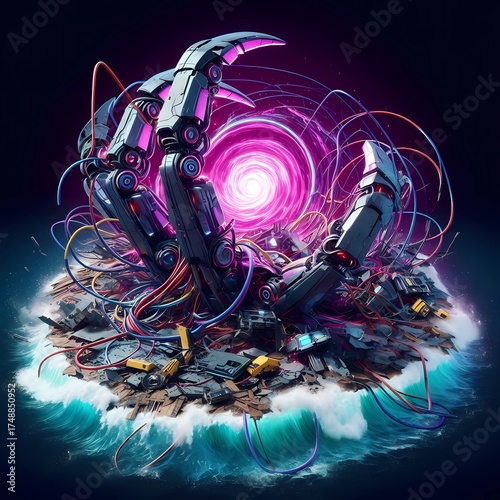 Robotic Claw Island with Energy Vortex