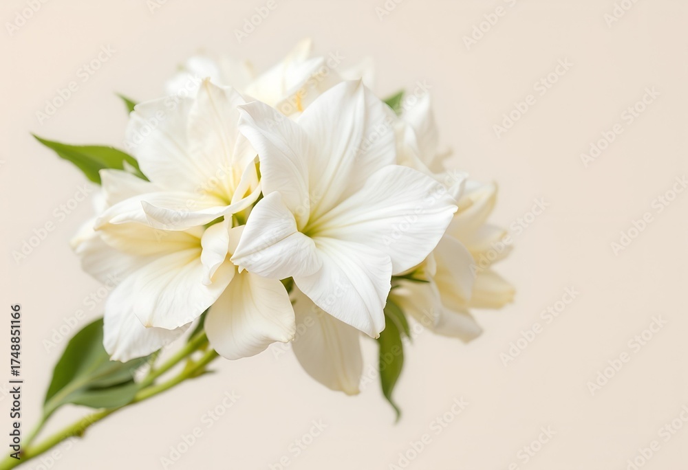 Obraz premium Delicate White Phlox Flowers on a Stem Against a Beige Background.