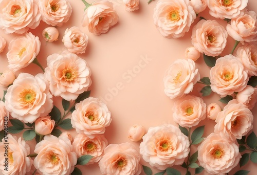 Elegant Peach Rose Border on a Pastel Background.