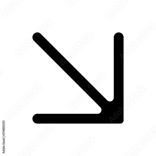 Minimalist Black Arrow Icon Pointing Down Right