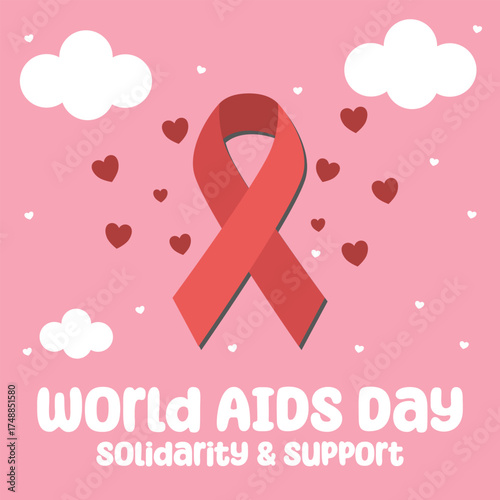 Cute world AIDS day design illustration. Suitable for flat design graphic illustration for campaign, social media ads, flyer design, flat illustration, banner, template, poster, etc