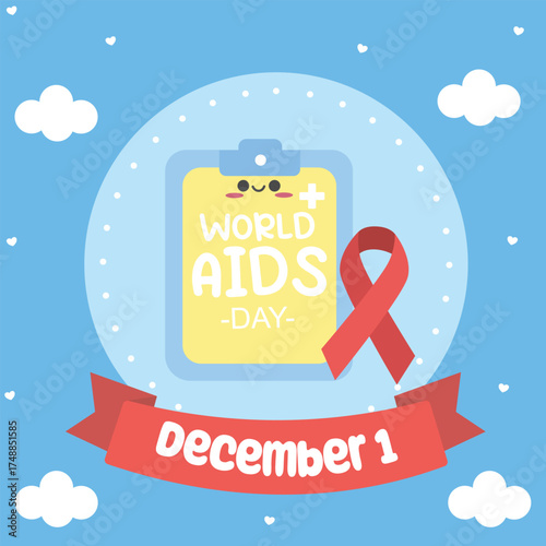 Cute world AIDS day design illustration. Suitable for flat design graphic illustration for campaign, social media ads, flyer design, flat illustration, banner, template, poster, etc