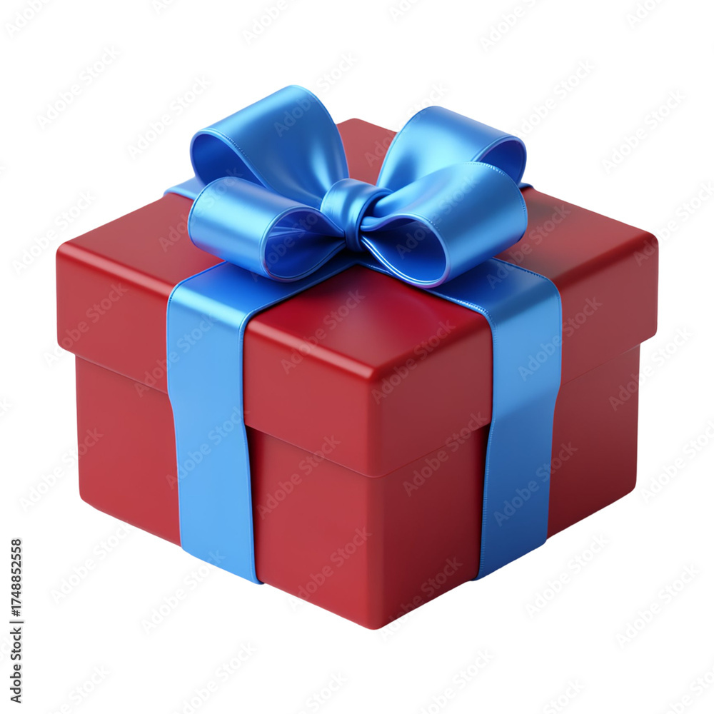Obraz premium 3D Red Gift Box with Blue Ribbon