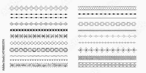 Collection of hand drawn decorative borders and dividers with geometric patterns and ornate designs