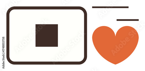 Payment device with square button and orange heart representing technology, finance, customer loyalty, emotional marketing, e-commerce, innovation, user-friendly design. Ideal for fintech, retail
