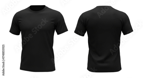 A Black T-shirt Mockup, Front View and Back View, Cotton Fabric, Isolated on a Transparent Background