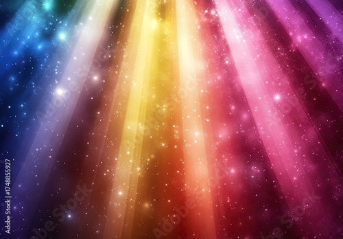 Radiant rays illuminate a starry, colorful cosmos backdrop