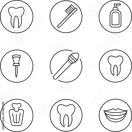 dental, care, hygiene, icon, set, outline, dentist, oral, health, simple, minimalist, modern, healthcare, medical, clinic, treatment, clean, fresh