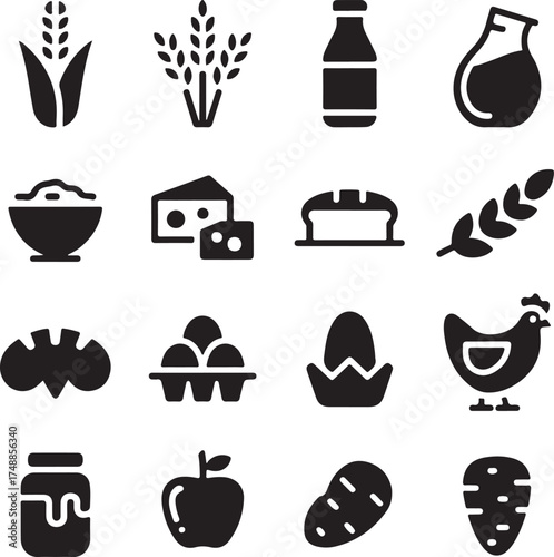 Farm produce and dairy icons wheat grain