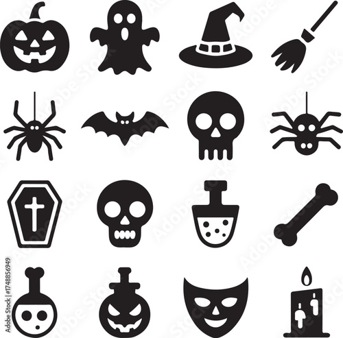 Halloween icons spooky symbols pumpkin ghost