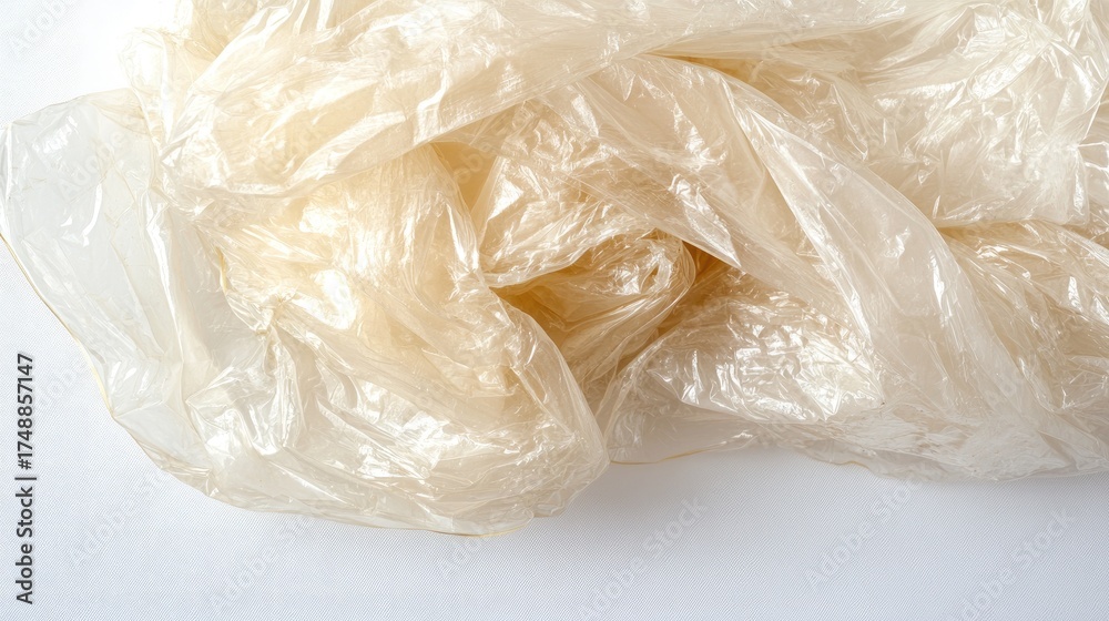 Fototapeta premium Crumpled, semi-transparent plastic bag on white