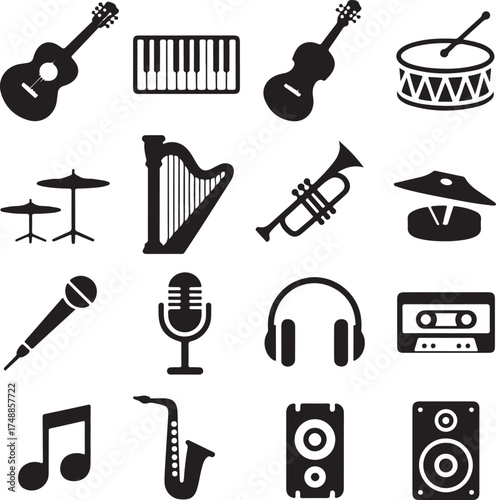 Musical instruments and audio equipment icons guitar