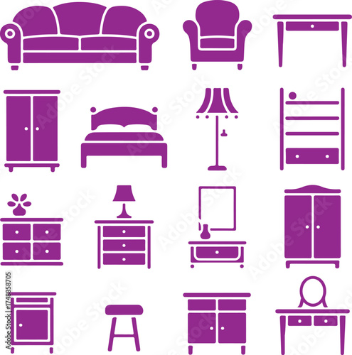 Purple furniture icons sofa armchair