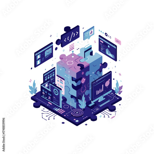 Global Data Network Vector Illustration: Secure Digital Connectivity for Business Growth